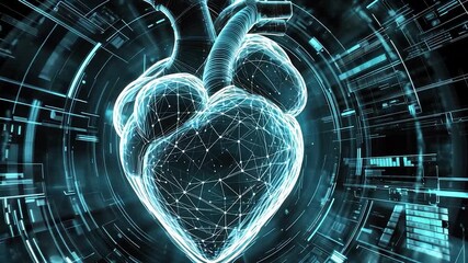 3D model of a heart, interwoven with futuristic technology - Powered by Adobe