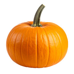Obraz premium Fresh raw orange pumpkin with stem, isolated on a white background, perfect for fall, Halloween, or Thanksgiving season themes