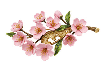 Elegant decorative Japanese hairpin with cherry blossom motifs on a black background