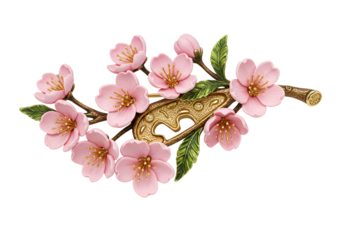 Elegant decorative Japanese hairpin with cherry blossom motifs on a black background