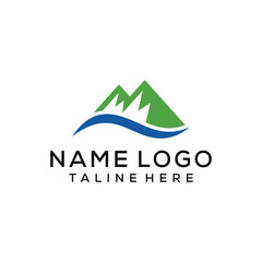 minimalist mountain hill peak water wave lake logo design inspiration