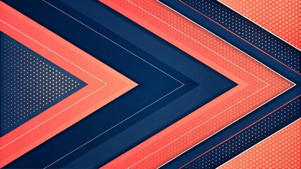 Dynamic modern abstract background with coral arrows and blue geometric shapes