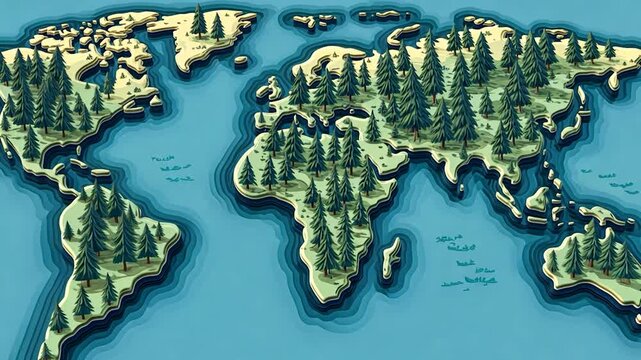 World map with layered forests