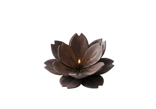 Elegant Metallic Lotus Flower Candle Floating on Black Reflective Surface