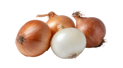 Fresh onions in various colors, isolated on white background.