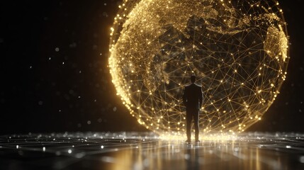 Global Connectivity Concept Businessman Facing World Network