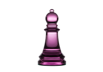 Elegant pink glass chess king piece on black background with reflective surface for strategic game
