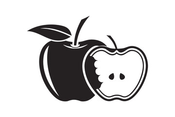 Apple Icon Design, Black Fruit Silhouette, Bitten Apple on White
