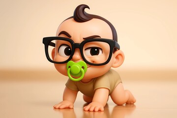 Fototapeta premium 3D Cartoon Baby with Pacifier and Glasses