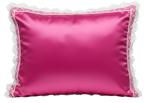 Elegant pink satin pillow with lace trim for decorative bedroom accessories