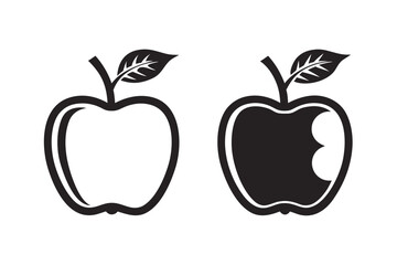 Apple outline with bite mark on white background isolated