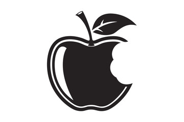 Bitten Apple Design Icon with Leaf and Stem on White Background Food Logo Concept