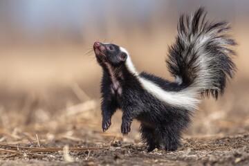 Eastern Spotted Skunk Performing Handstand Before Spraying in Controlled Environment - Unique Mammal Behavior Captured in Minnesota