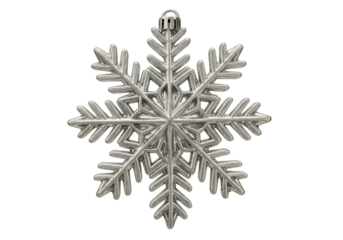 Elegant silver snowflake pendant isolated on black background with intricate design