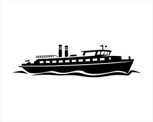 Obraz premium River Boat Silhouette Simple Vector File