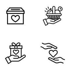 A charity and donation icons set with line art silhouette