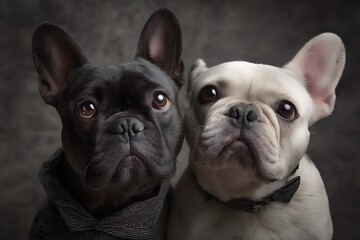 Fototapeta premium Playful French bulldog photobombing serious photo shoot with grin 
