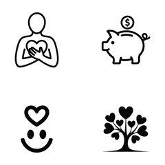 A charity and donation icons set with line art silhouette