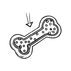 Bone with small dots inside and an arrow pointing line art.