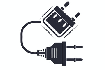 Dark Gray Electric Plug Wire Connector Outline on White Background Icon