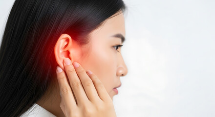 Woman Experiencing Ear Pain – Concept of Ruptured Eardrum, Tinnitus, Meniere's Disease, and Otitis Media for Healthcare Awareness