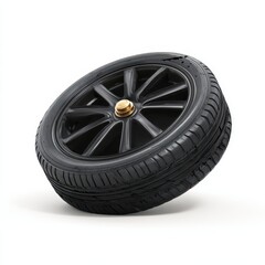 Fototapeta premium Isolated Flat Tire: Deflated Car Wheel with Puncture on Clean White Background