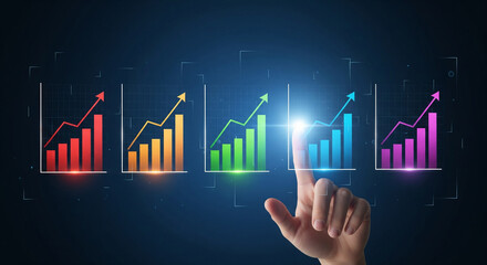 Modern Business Growth Interface Holographic Trend Icons