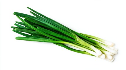 Fresh green onions arranged neatly, showcasing their vibrant green tops and white bulbs.