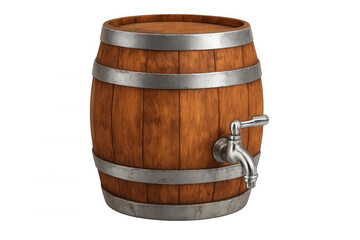 Fototapeta premium 3d rendering of a classic wooden barrel with a metal tap, ideal for storing and serving beverages, isolated on a transparent background
