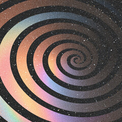 concentric spiral line pattern with terrazzo overlay and holographic gradients