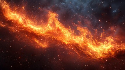 Naklejka premium Fiery Cosmic Nebula with Swirling Plasma and Distant Stars