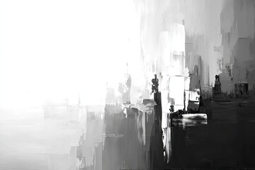 Abstract grayscale cityscape with thick brushstrokes