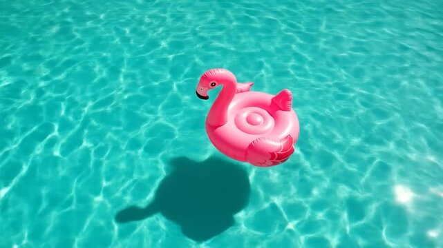 Pink flamingo float on turquoise water summer leisure and vacation concept