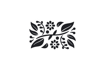 Floral Rectangle Shape with Flowers and Leaves on a White Background
