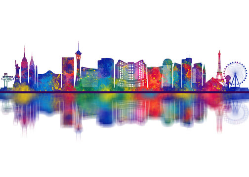 Las Vegas Nevada Skyline. Cityscape Skyscraper Buildings Landscape City Downtown Abstract Landmarks Travel Art