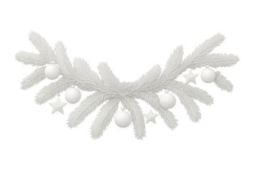 3d rendering of a white christmas garland decorated with ornaments and stars, perfect for festive designs with transparent background