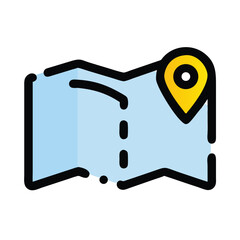 Folded Map with a Location Pin Outline Vector Icon on White Background

