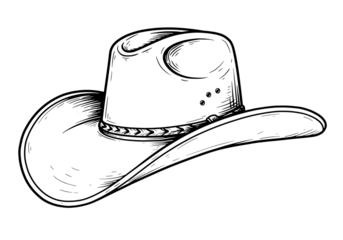 Cowboy Hat Line Drawing Western Apparel Illustration isolated on transparent background
