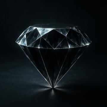 Black diamond mineral with glowing silver edges