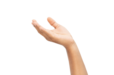 Man hand is open and holding something on isolated background