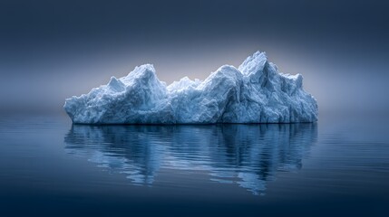 Iceberg in a calm sea at dawn.