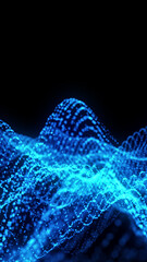 Flowing waves of blue glowing data particles forming a digital terrain against a dark background