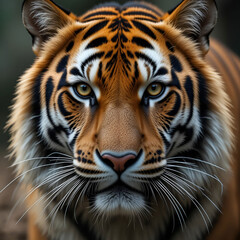 Fototapeta premium Close-up of a golden tabby tiger head, highlighting its rare coloration, striking facial features.