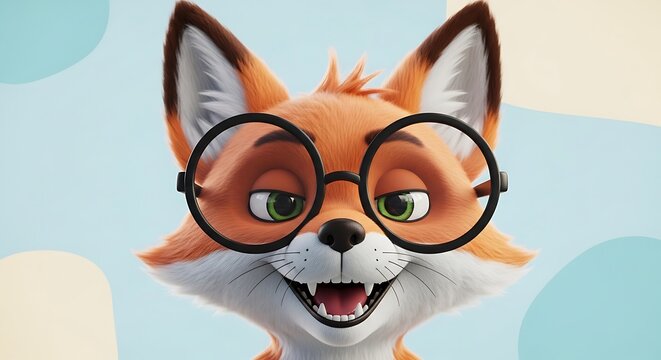 Cute fox with glasses smiling sweetly for back to school campaigns or children's books, a charming and funny character for family entertainment - Powered by Adobe