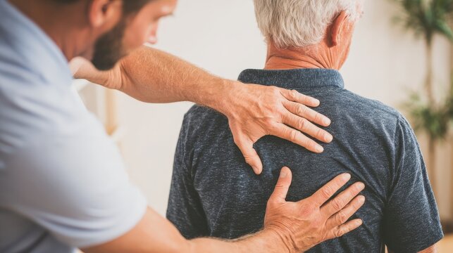 Senior Man Receiving Chiropractic Care for Back Pain Relief and Kinesiology Treatment