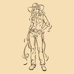 cowgirl in jeans with a hat vector for illustration card decoration