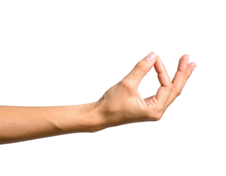 A Woman'S Hand With Fingers Touching In A Gesture Of Meditation Or Thought isolated on transparent background. PNG die-cut for advertising