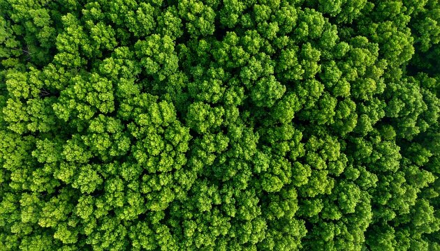 Aerial view of a dense, lush green forest canopy