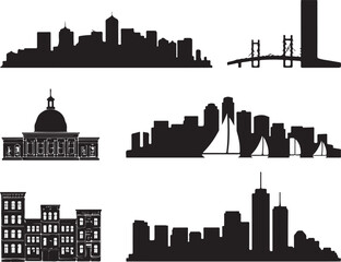Naklejka premium Diverse city skylines and architecture silhouettes for design