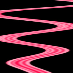 Dynamic flowing pink neon light path against a stark black background for modern designs